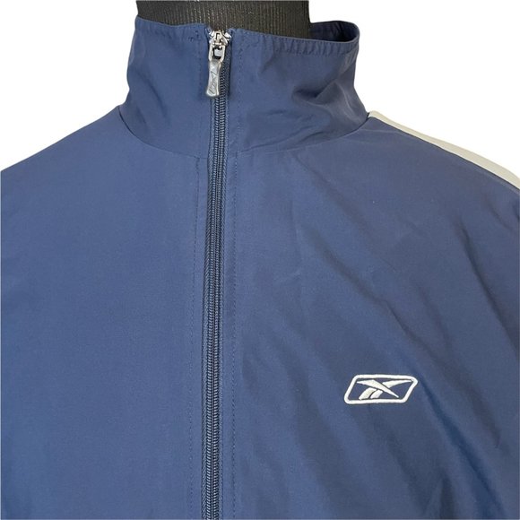 Reebok | Men's Navy Blue Striped Grey White Full Zip Track Jacket Large - Picture 2 of 6